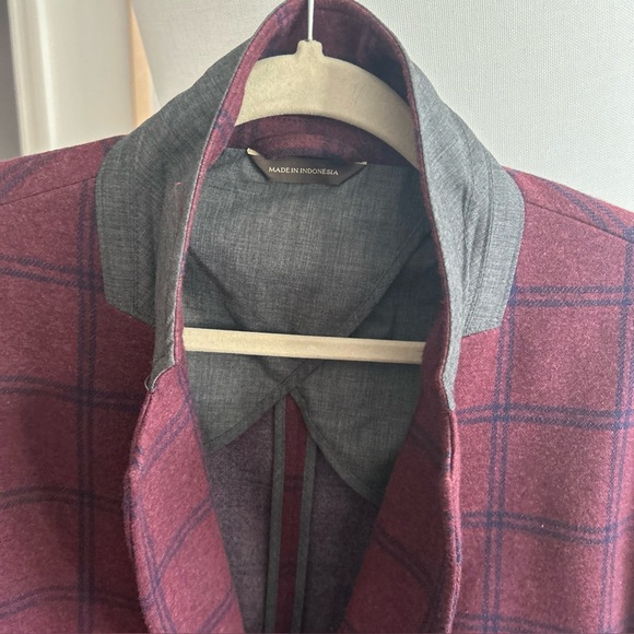 Tasso Elba  Burgundy Plaid Cotton Blend Preppy School Boy Old Money Blazer  XL - Picture 9 of 12
